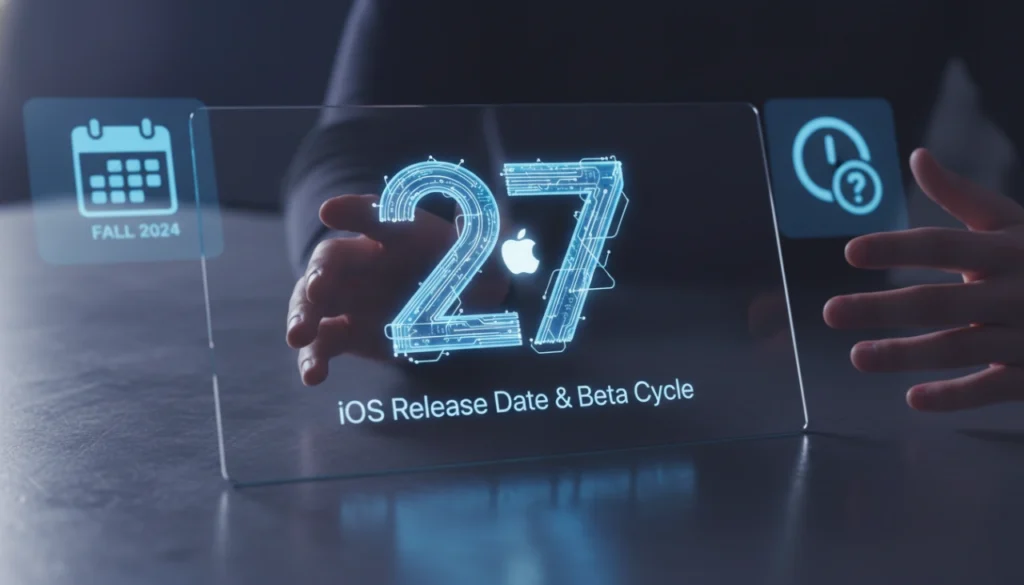 iOS 27 Preview: Is This the End of the Classic iPhone Interface? Realistic close-up of a futuristic smartphone displaying a vibrant, glowing abstract digital interface.