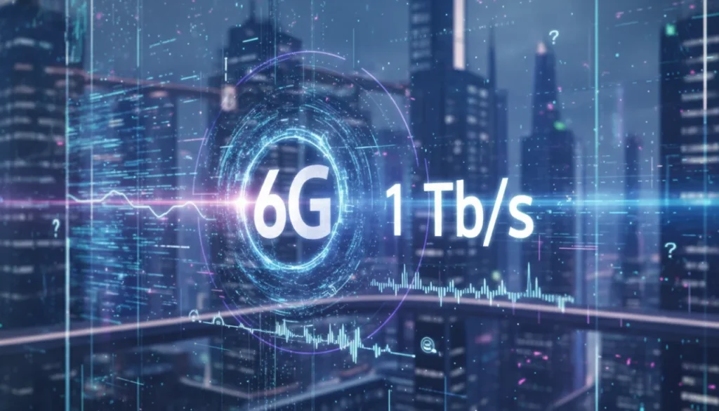 6G Speed Explained: Is 1 Terabit Per Second Actually Possible? Futuristic network globe with glowing data streams representing terabit-per-second 6G connectivity speeds.