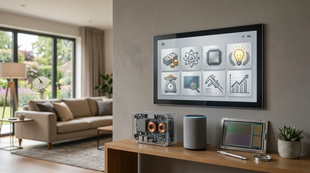 Apple HomeView: Price, Specs and Should You Buy It Apple HomeView style smart display mounted on a living room wall above a wooden shelf with a smart speaker