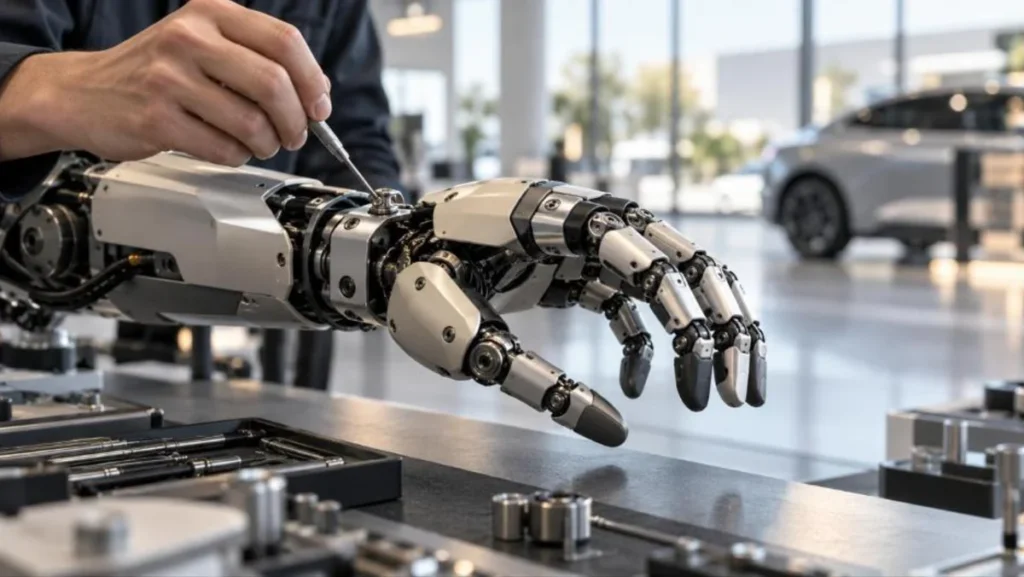 BYD Humanoid Robot: Patent Reveals Xiao Di Design and Specs byd humanoid robot concept in a car showroom