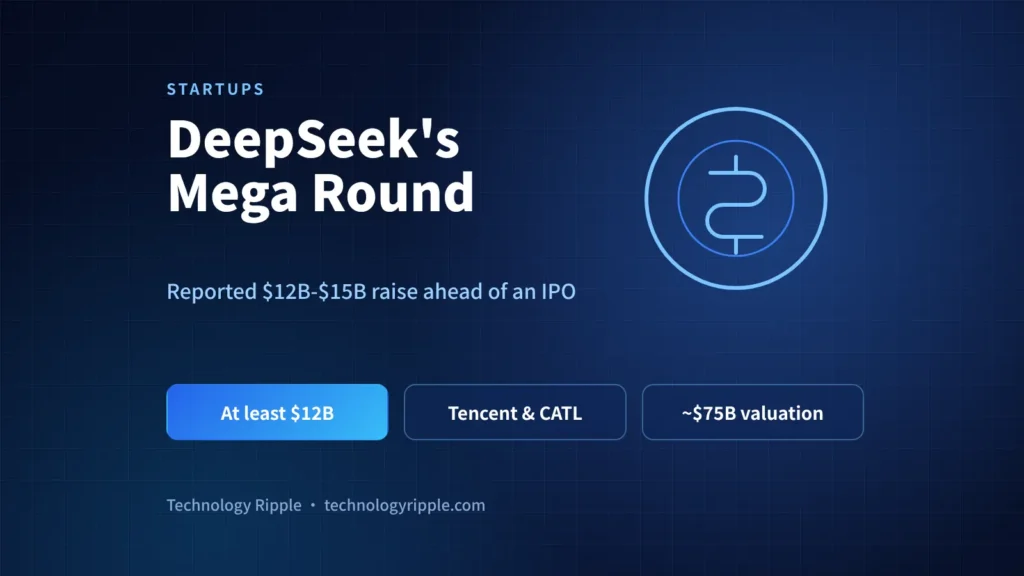 DeepSeek Funding: Up to $15B Round, Backers & IPO Plans DeepSeek funding round chart showing reported $12B to $15B raise backed by Tencent and CATL ahead of IPO