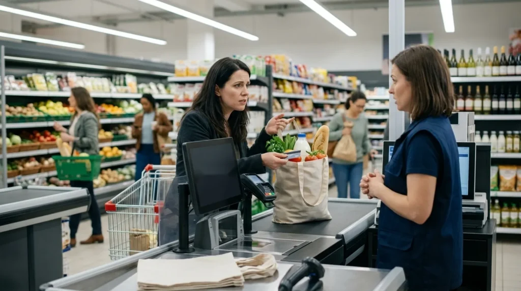 What the Food Lion Cyberattack Means for Your Groceries Shopper at a grocery checkout during the Food Lion cyberattack website outage