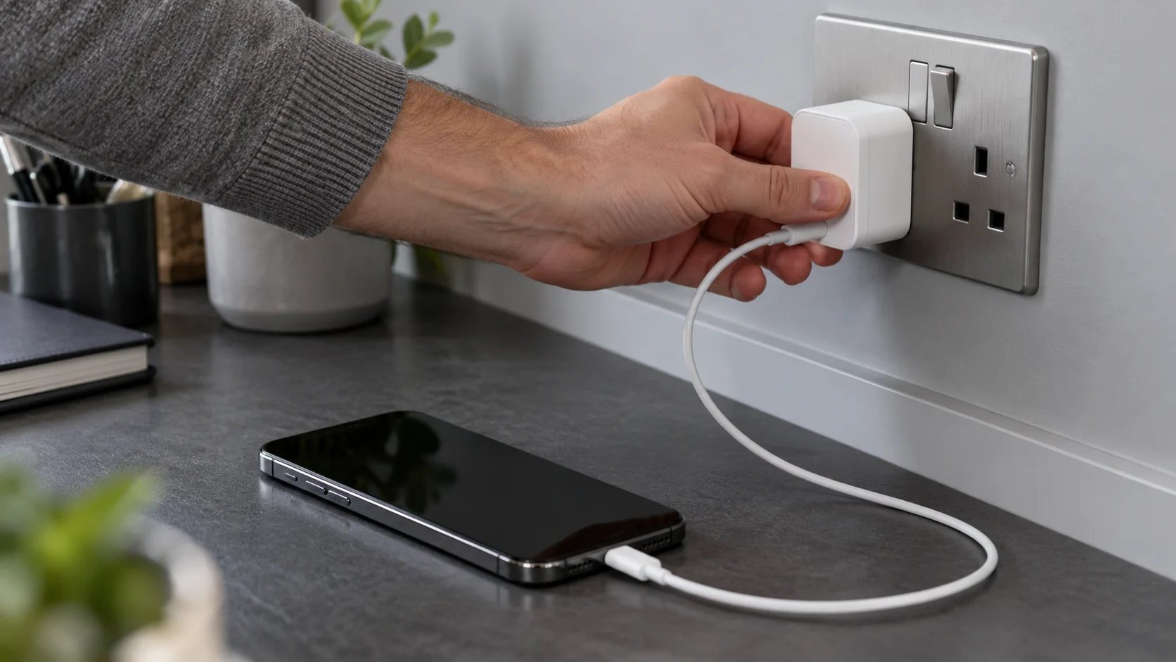 Plugging an iPhone charger into a different wall outlet
