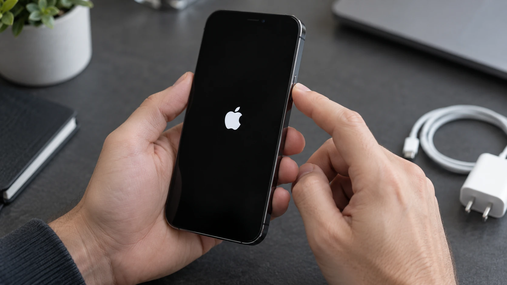 Force restarting an iPhone until the Apple logo appears