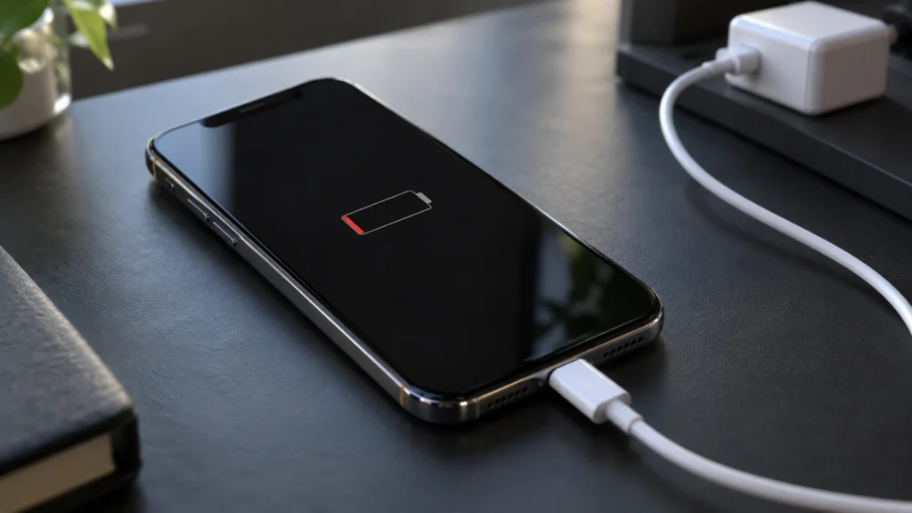 iPhone Not Charging? 11 Simple Ways to Fix It iPhone won't charge, phone showing a low battery icon while plugged into a charger