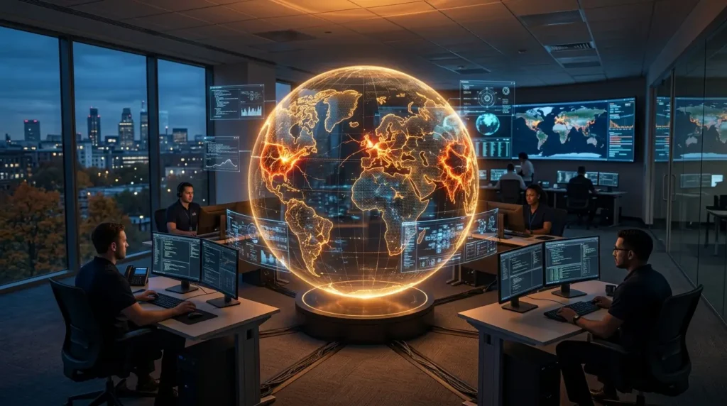 October 2026 Patch Tuesday: 3 Zero-Days and What to Update Security analysts watching a glowing globe of cyber threats during the October 2026 Patch Tuesday