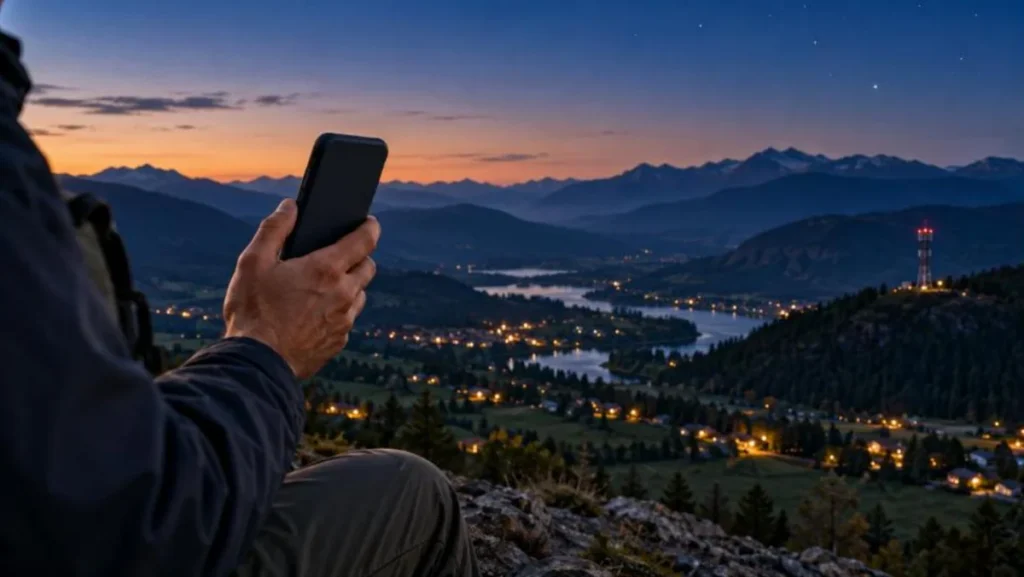 starlink mobile satellite signal reaching a smartphone in a remote area