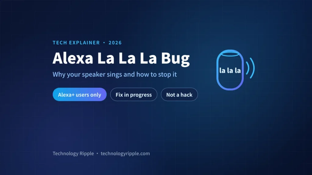 Alexa La La La Bug: Why Your Echo Sings and How to Stop It Alexa la la la bug illustration of a smart speaker stuck in a sound loop