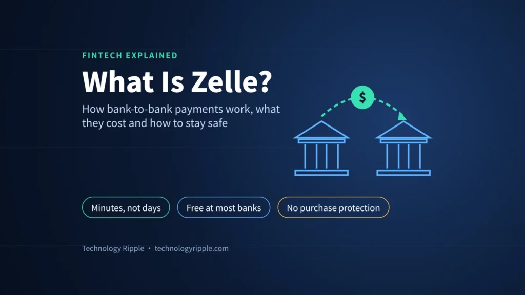 What Is Zelle? How It Works, Fees, Limits and Safety What is Zelle: bank-to-bank payment illustration showing money moving between two banks