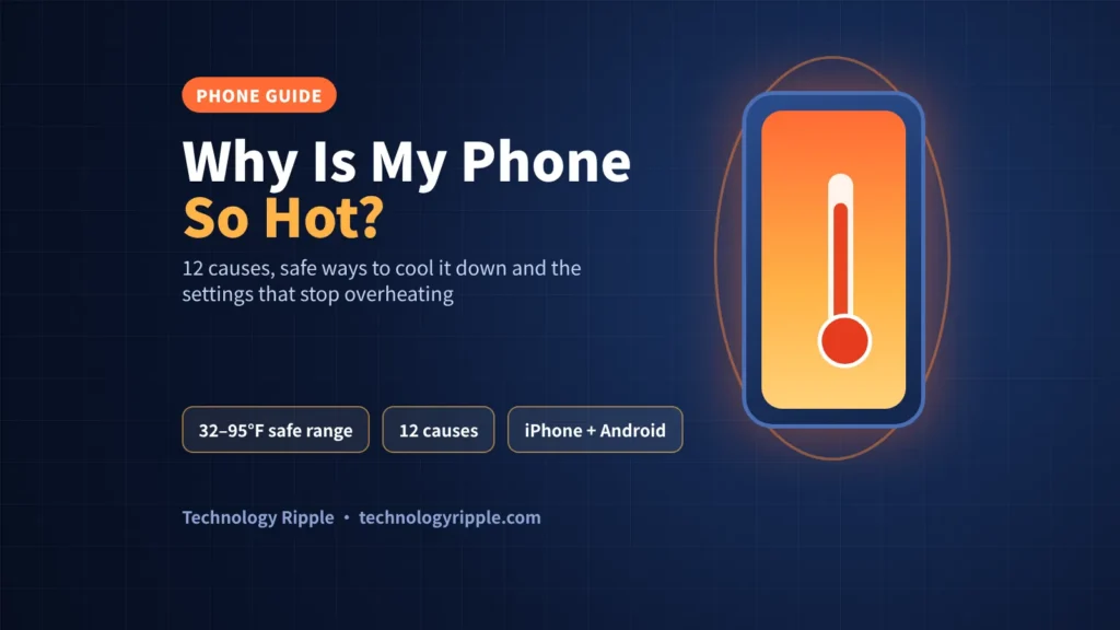 Why Is My Phone So Hot? 12 Causes and Fixes That Work Why is my phone so hot: illustration of an overheating smartphone with a thermometer